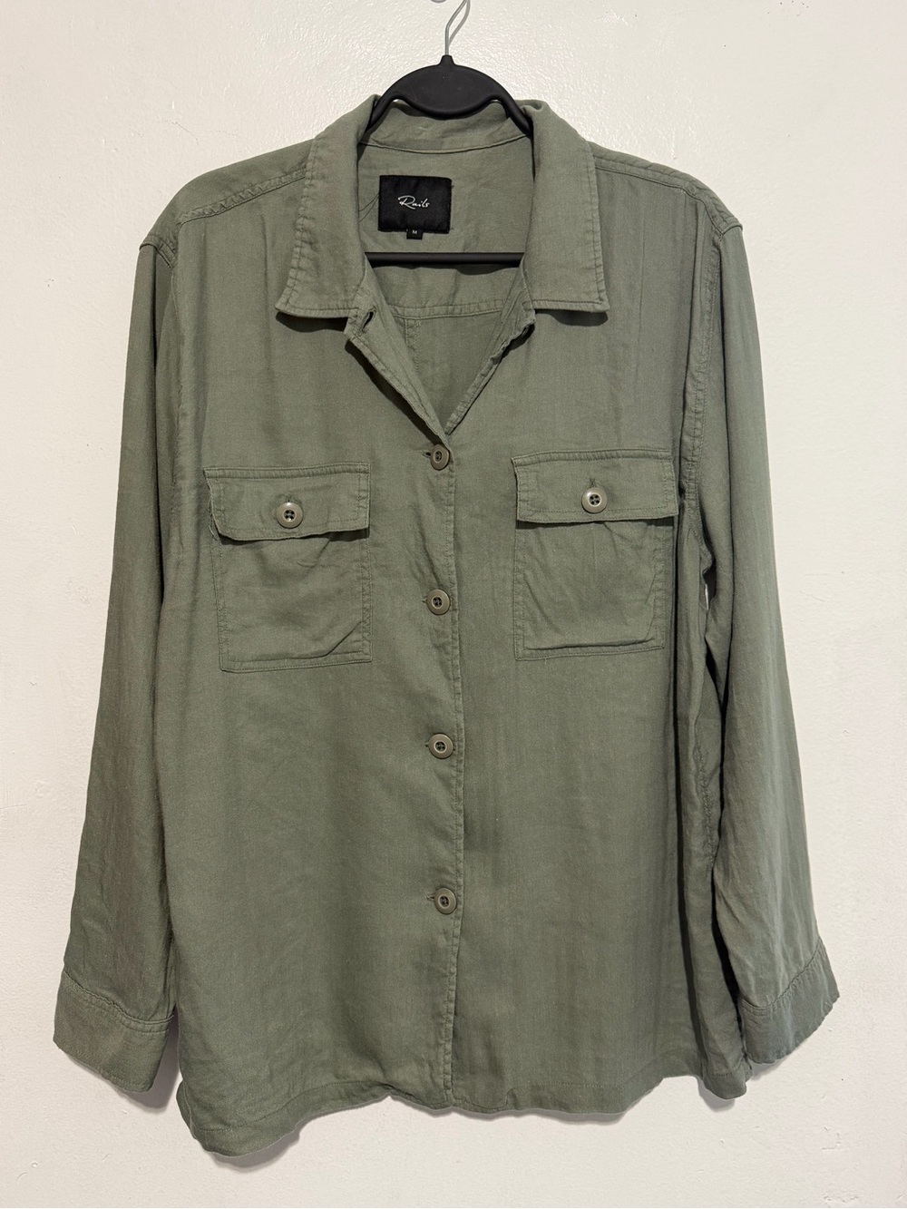 Rails Everett Sage Utility Button-Down Shirt Jacket Size M Linen blend